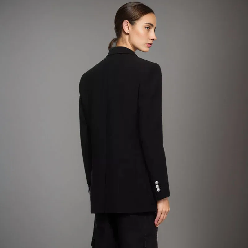 ZOCI Mode Schwarz Silhouette Anzug Jacke frauen Kerb Kragen Lose Zweireiher Lange Ärmel Einfache Blazer Neue TideFC1509