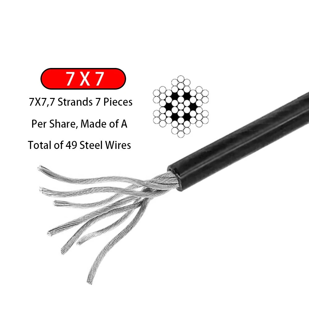 Picture 5: 1/1.5/2/3/4/5/6mm Steel Wire Rope Cable Black Coated PVC Plastic 304 Stainless 5M/10M/50M/100M With Good Corrosion Resistance