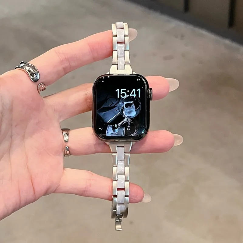 Schlankes, glänzendes Metallarmband für Apple Watch Ultra 10 9 8 7 SE 6 5 4 Damenarmband für iWatch Band 38 mm 40 41 42 44 45 46 49 mm