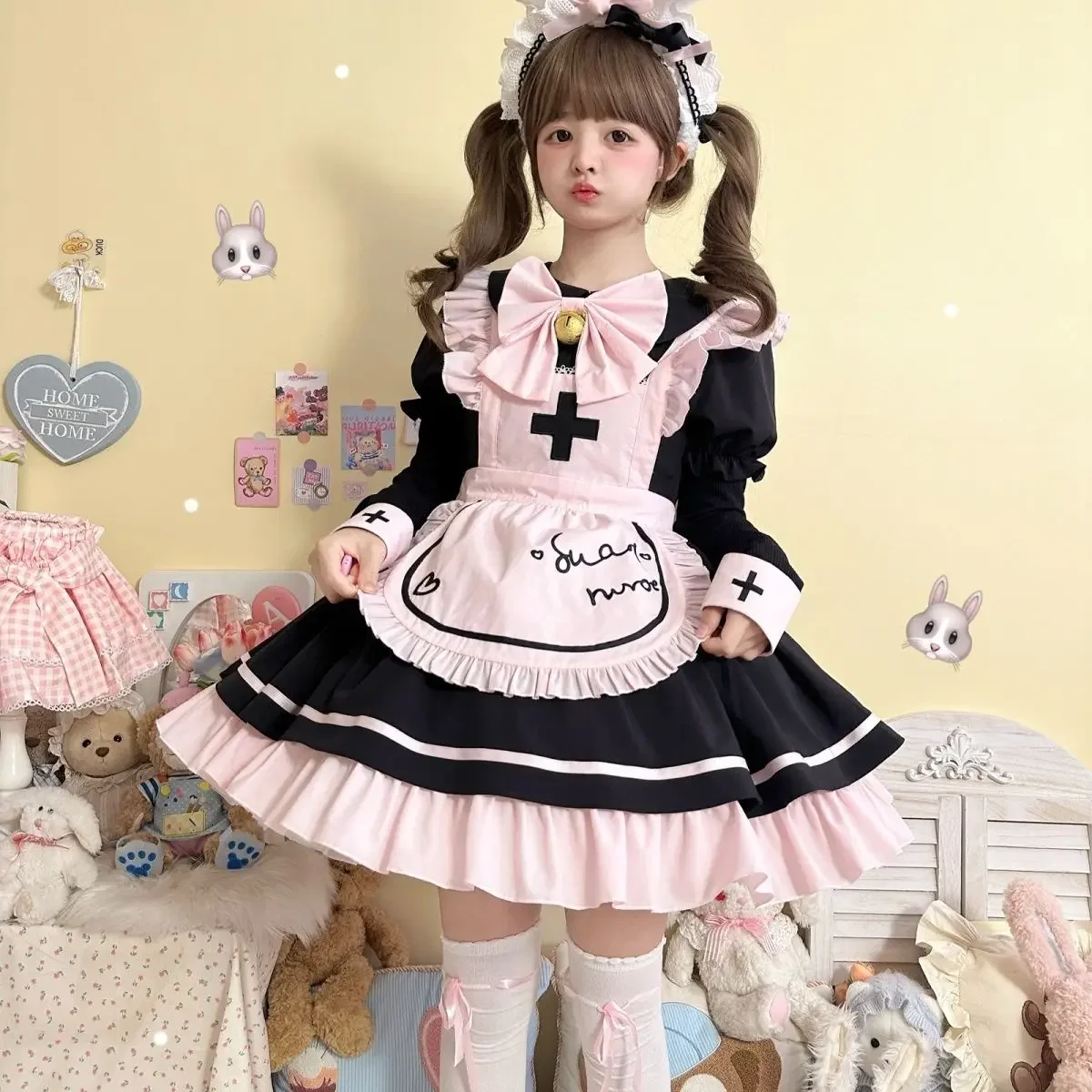 MAGOGO Sweetheart Maid Cute Soft Girls Lolita OP Mini Dress Women Anime Cosplay Kawaii Bow Apron Short Sleeves Princess Dresses