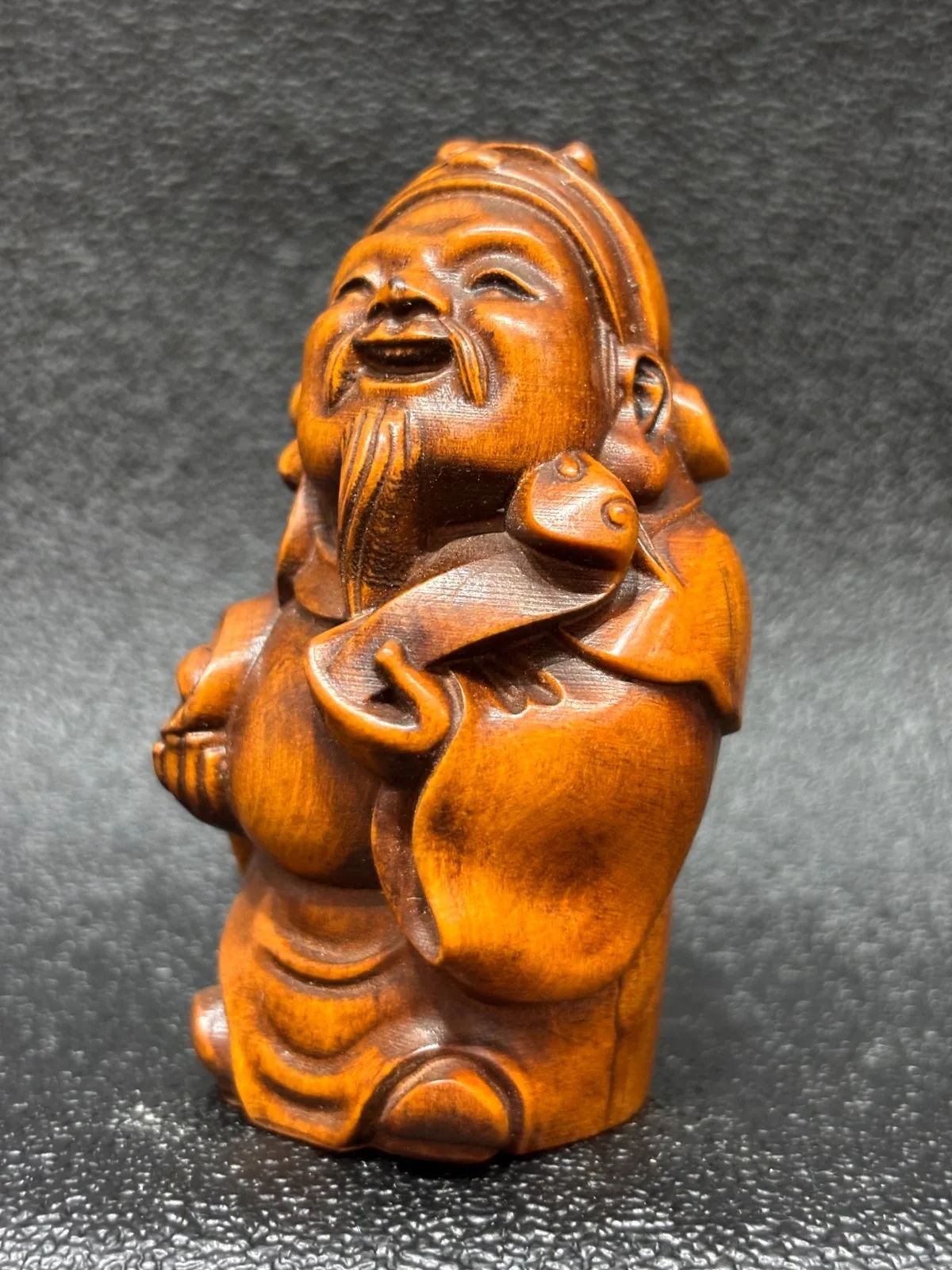 7 CM China Exquisite Boxwood Handmade Carved The God of wealth Statue W175