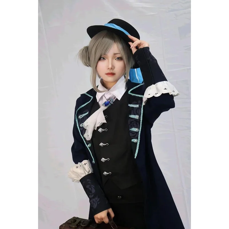 DY20Game Reverse:1999 Vertin Kostum Cosplay Rompi Parit Topi Wig Setelan Karnaval Pesta Halloween Cantik Elegan Tempur Wanita Uni