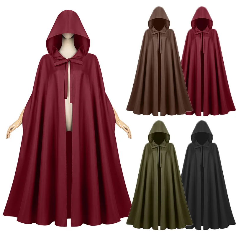 

Hooded Cloak with Cape - style Open Sleeves, Multi - color Long Tie - up, Medieval Retro for Halloween Cosplay & Drama