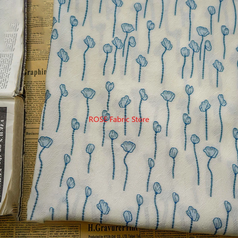 Tessuto jacquard tinto in filo sottile elegante da 1 metro Tessuto da cucito fai da te per abito a fiori primavera estate da donna