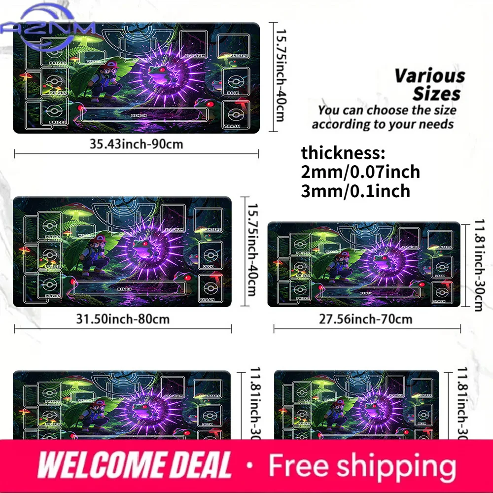 

Игровой коврик Magic Purple Energy Frog Ash Ketchum Pokemon TCG, большой, противоскользящий, расширенный, для игр и мыши, настольный коврик