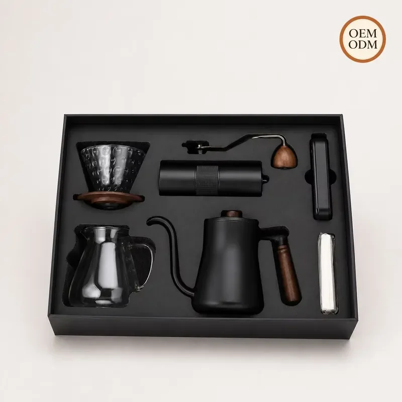 550ml Gooseneck Kettle Manual Coffee Grinder Set Drip Filter Scale Hand Brew Kit Pour Over Maker Gift Box for Home Barista