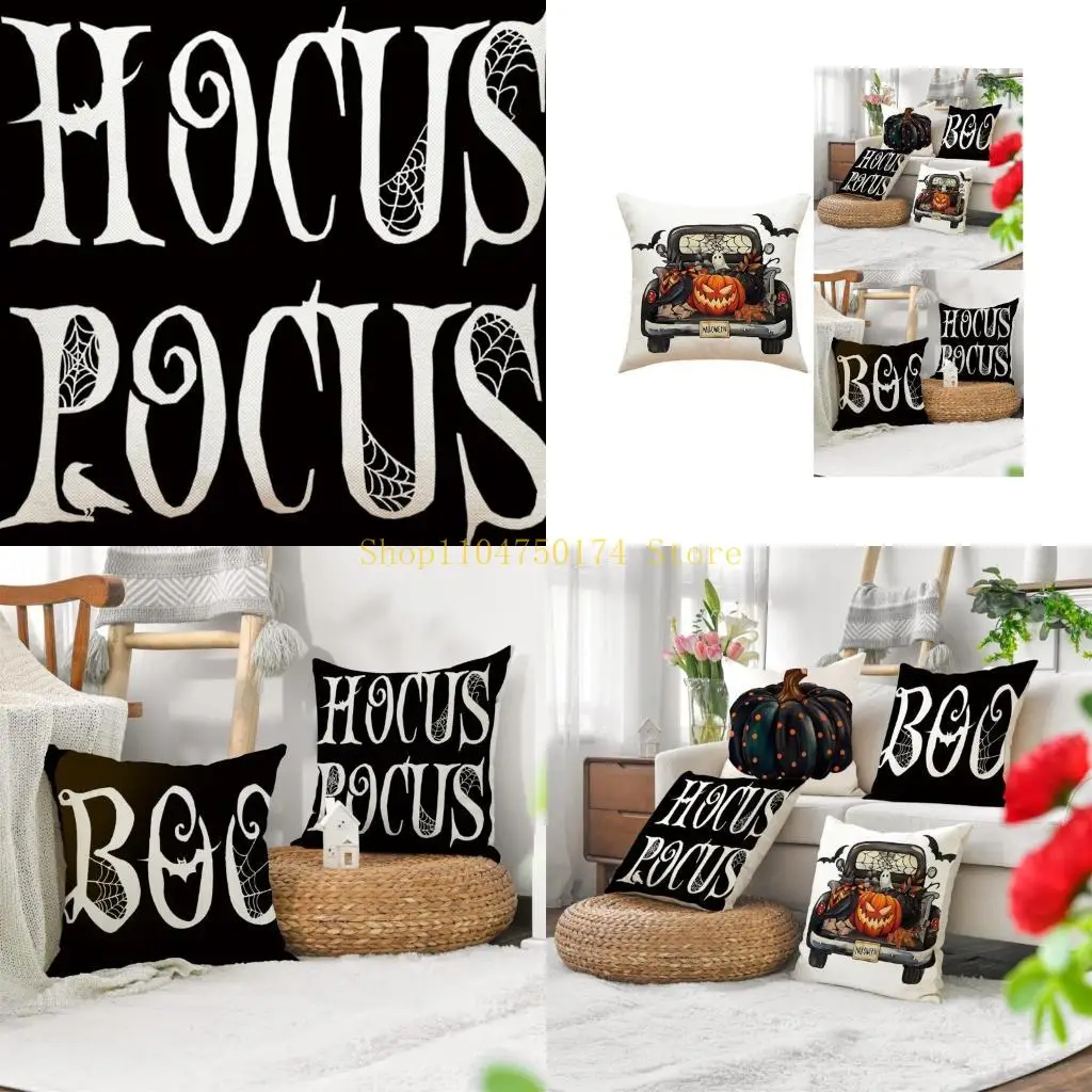 Linen Pillow Cover Pumpkin Bat Cushion Cover Decoration Dormitory Sofa Bed Decor top sale