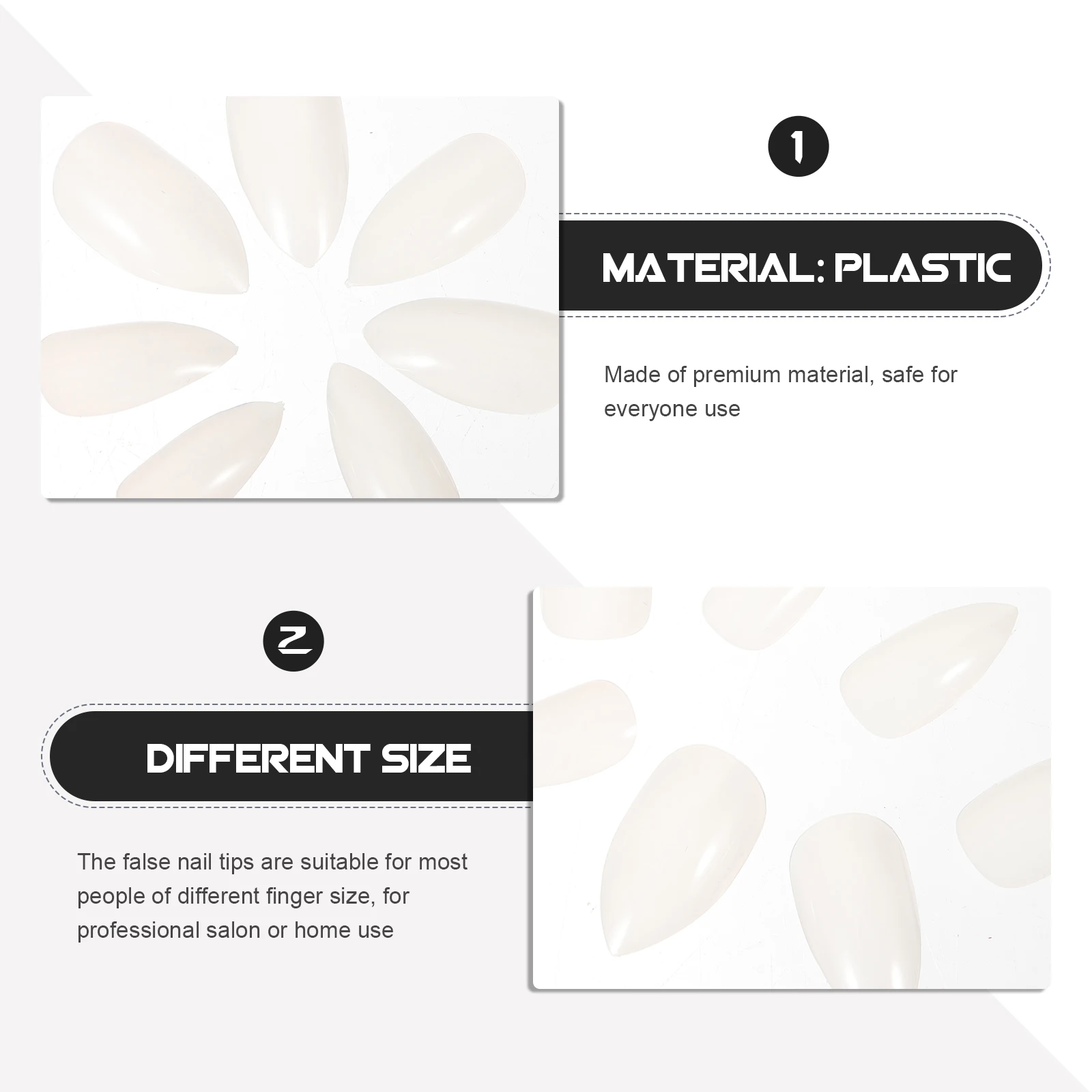 

1 Set of 600pcs Fake Nail Tips Patches Artificial Nail Decals Manicure Stickers for Women Lady (White)