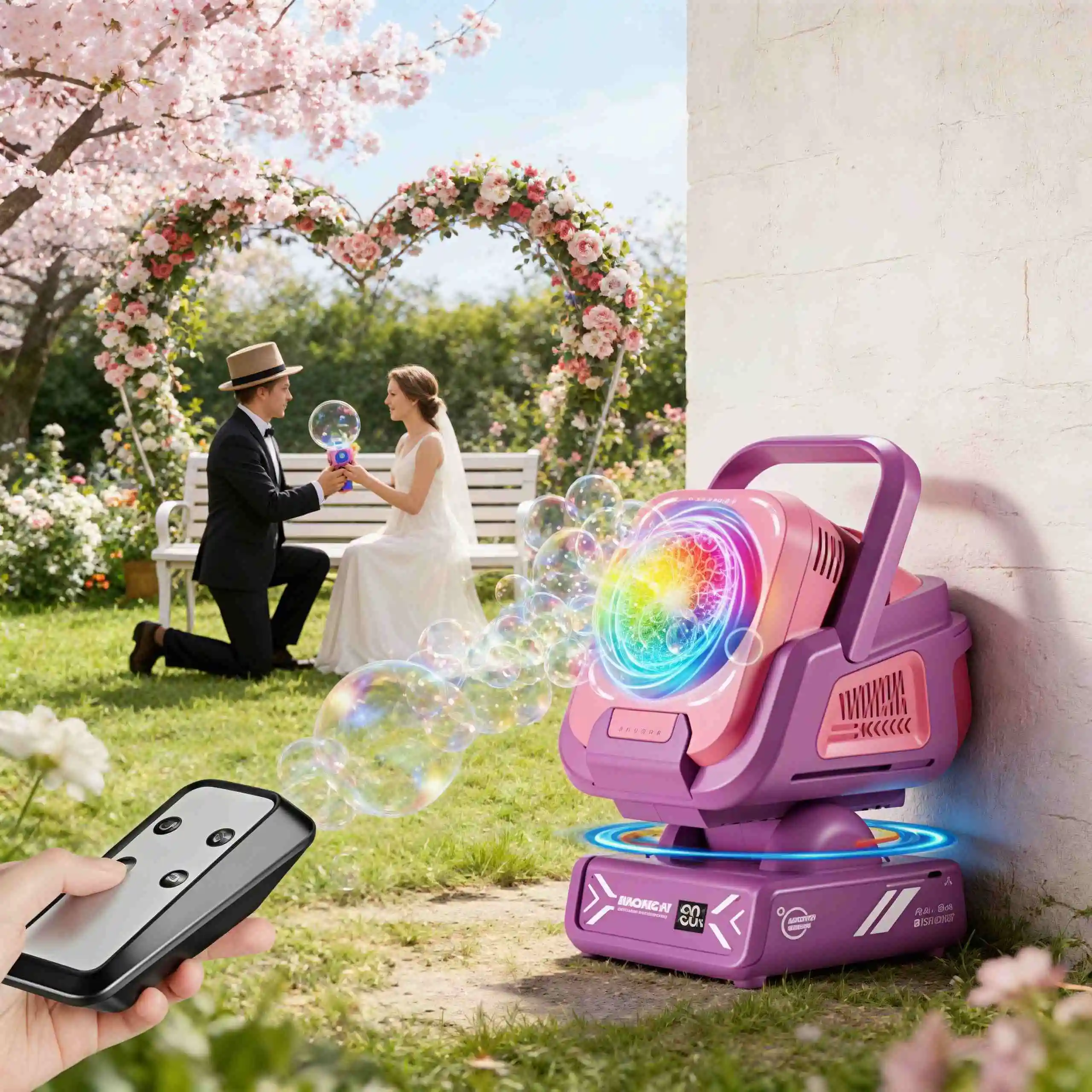

Auto Rotation Bubble Machine 2026 Upgrade - Remote Control Rgb Lights, 1800Mah Rechargeable Type-C, for Weddings Birthdays Outdoors