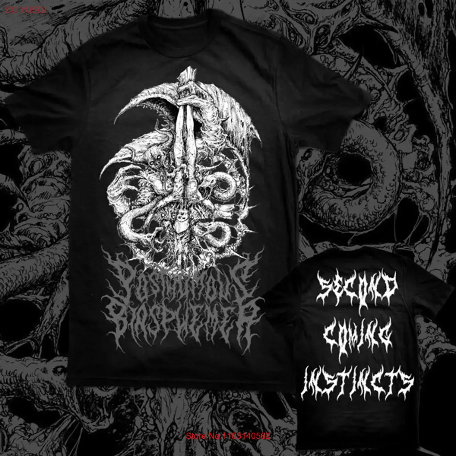 تي شيرت رسمي من POSTHUMOUS BLASPHEMER أفعال اللحم الموت الجنين Cytotoxin عتيق مغسول قليلاً كاجوال قابل للتنفس متعدد الاستخدامات