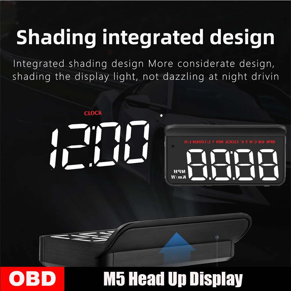 

HUD M5 OBD2 Car headup Display Smart Car Speed & Water Temp & Voltage & RPM Alarm Security Auto Meter Up Gauge LCD Fuel Coolant