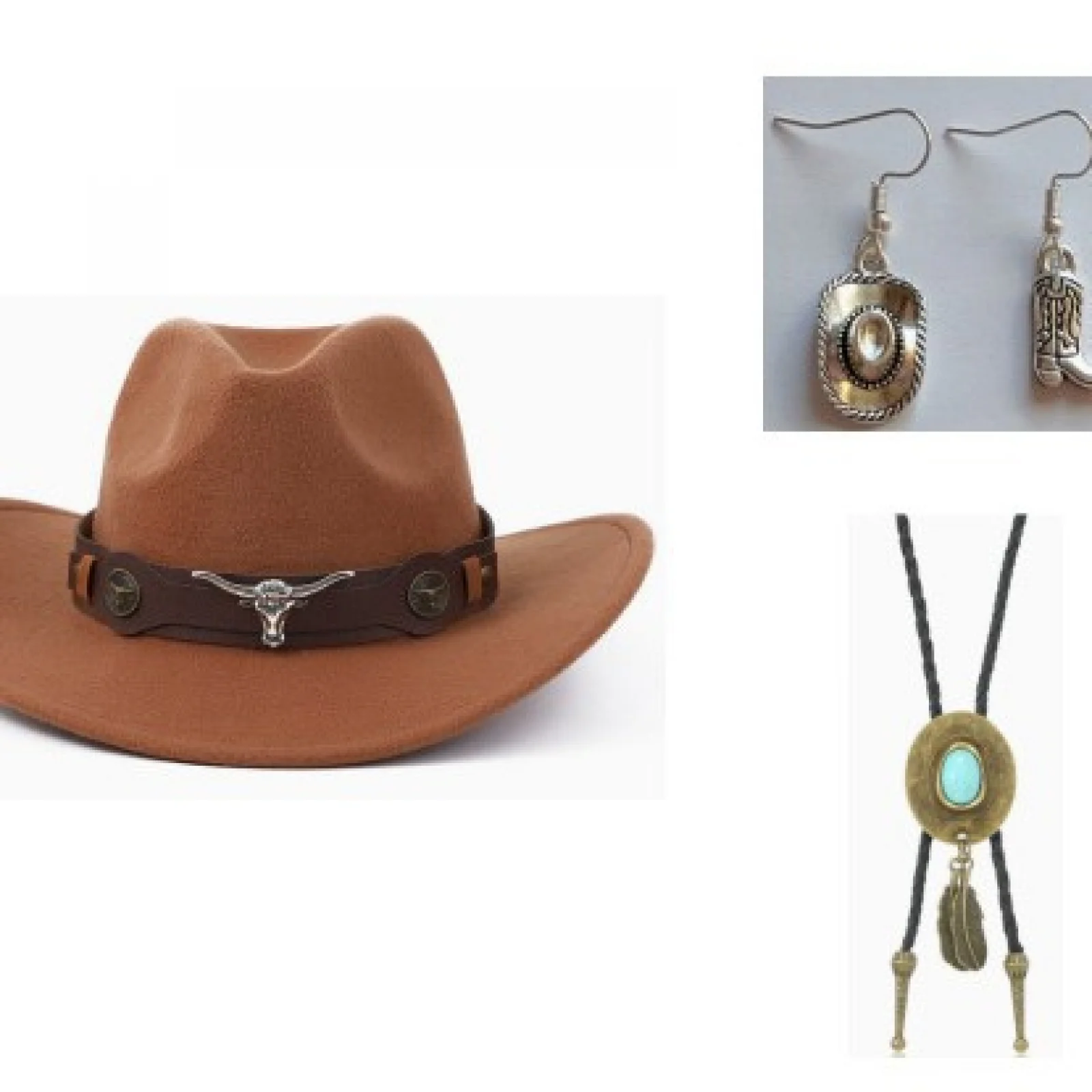 Chapéu de cowboy ocidental colar cinto chapéu de feltro tibetano estilo étnico masculino feminino conjunto de acessórios para adulto
