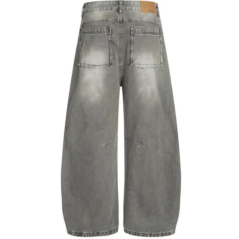 Frühling und Herbst, amerikanische Retro-Silhouette, lockere Hose mit weitem Bein für Herren, gewaschene Retro-Freizeithose mit gebogenem Messer und bodenlangen Freizeithosen