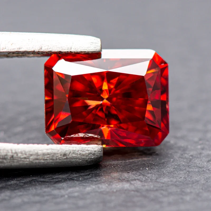 Moissanite Stone Radiant Cut Garnet Color VVS1 with GRA Certificate for Gemstone Charms Beads Top Jewelry Making Materials