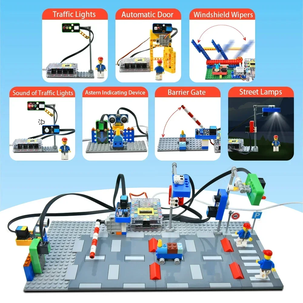 Kidsbits 지능형 교통 시스템 키트, Arduino UNO R3 용 8 프로젝트, Legoeds 블록 스크래치 그래픽 프로그래밍 호환