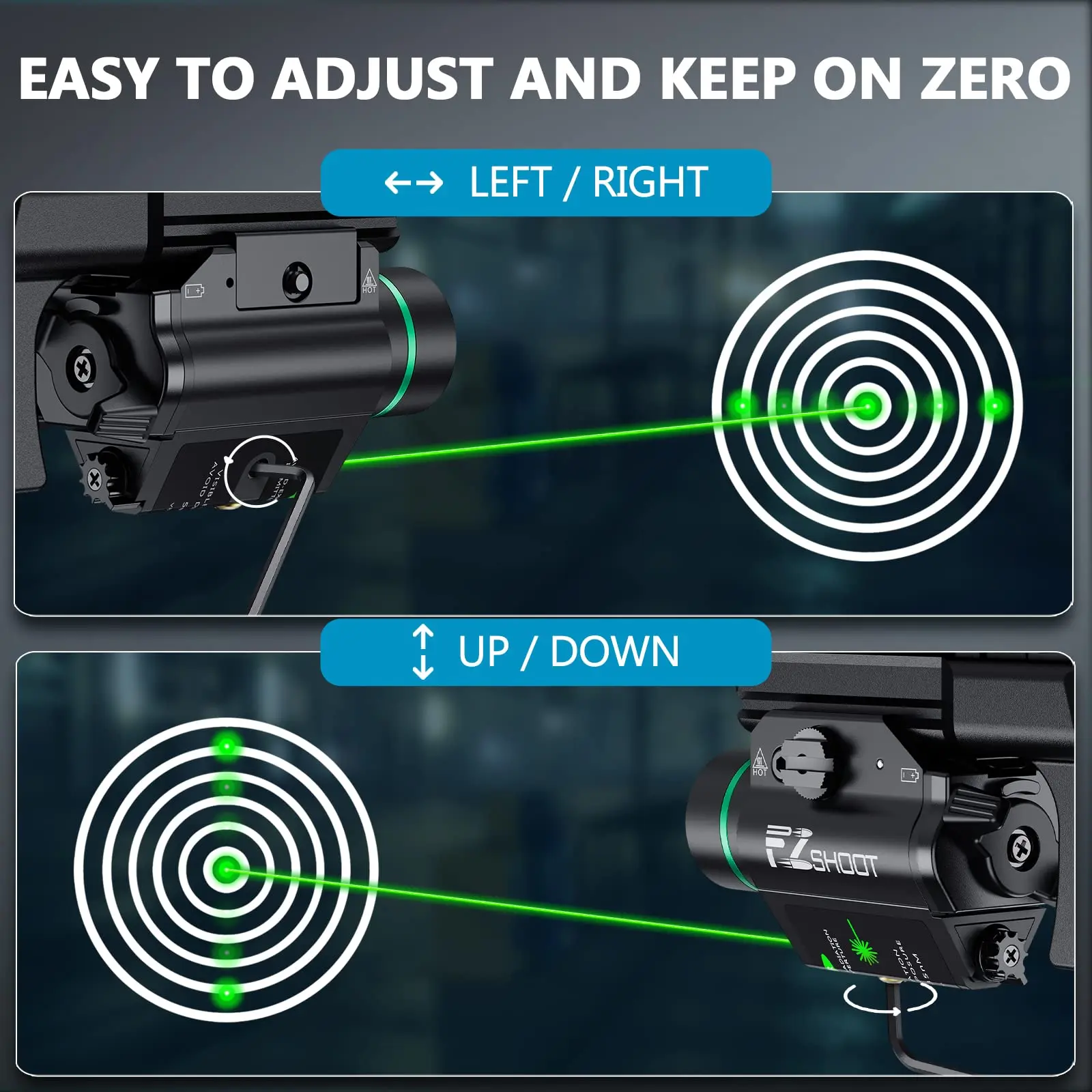 

EZshoot 200 Lumen Tactical Flashlight LED Light Green Laser Sight Combo with 4 Rail Locating Keys for Pistol Handgun Picatinny