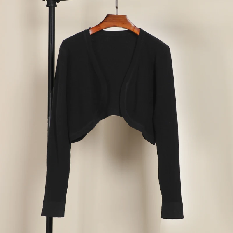 V-neck Summer Cardigan Women Basic Korean Fashion Style Jerseys Black Female Crochet Top Cropped Outerwear Cute Tops Blouses