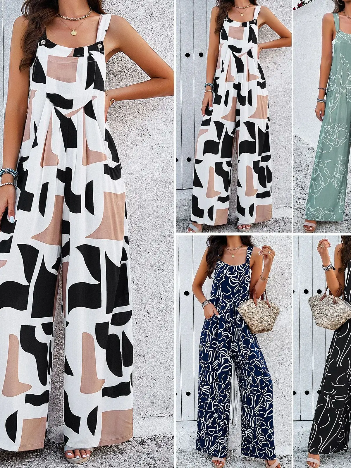 

Women's Loose Casual Jumpsuit Overalls Ladies Comfortable Wide Leg Coveralls Long Sve mid Waist Straight Tube Pants