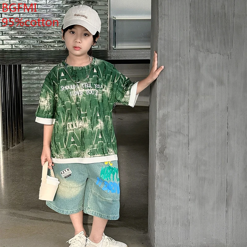 

Summer Boys Set New Fashion Children's Baby Cool Short Sleeve Patchwork Letter T-shirt and Shorts 2 Piece Set Kid Casual Set