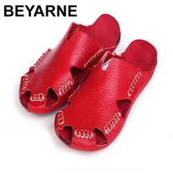 BEYARNE  Women Sandals 100% Authentic Leather Gladiator Sandals Women Summer Shoes Beach Slides Ladies Shoes