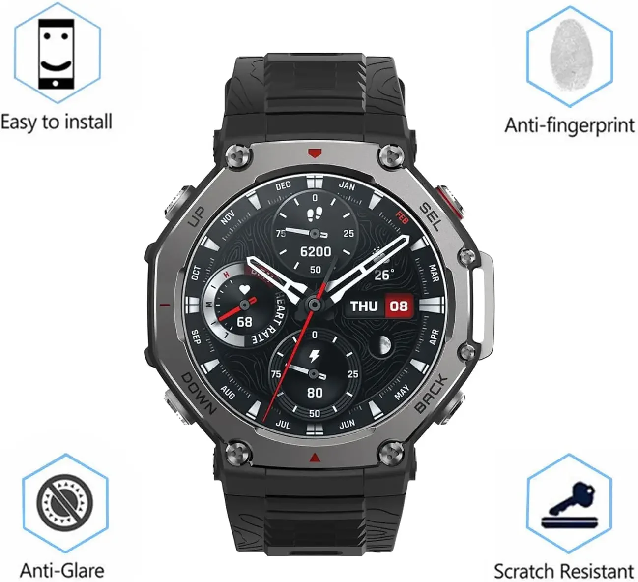 Tempered Glass Screen Protector for Amazfit T-Rex 3 Premium Full Coverage Protective Film Watch Glassed Protectors for T-Rex 3