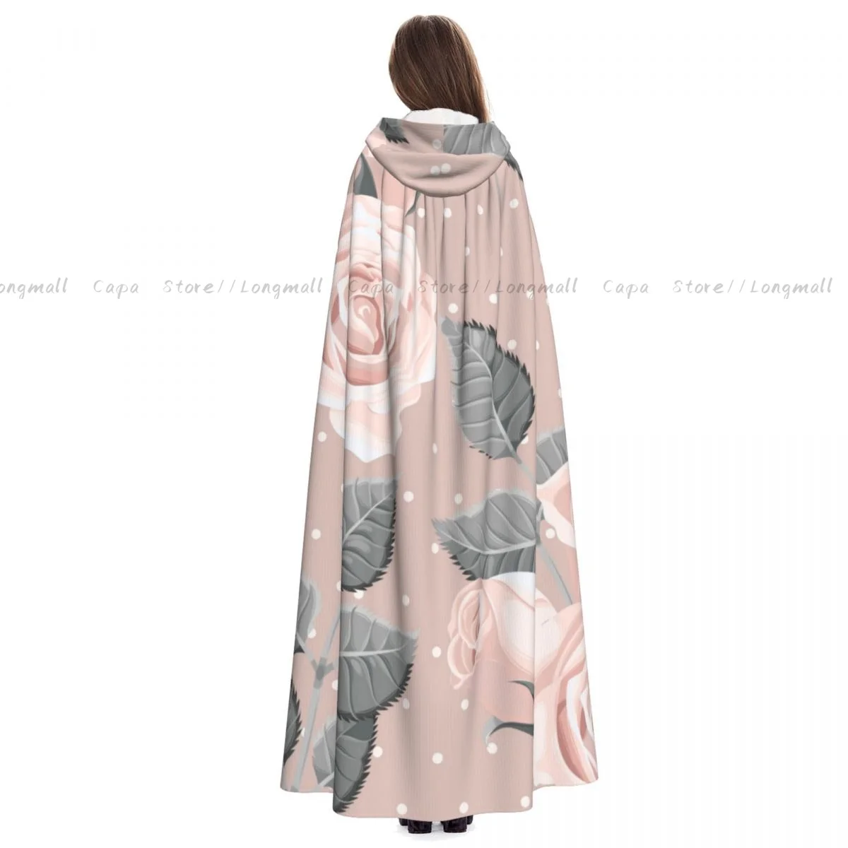 Adult Vampire Cape Hooded Robe Vintage Roses And Leaves Halloween Cloak Full Length Cosplay