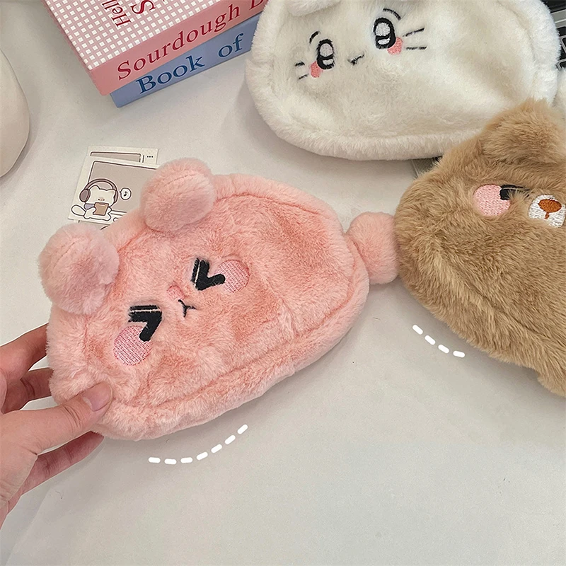 Cute Plush Pencil Case Large Capacity Zipper Stationery Bag Student Stationery Storage Bags Cartoon Cosmetics Storage Bag