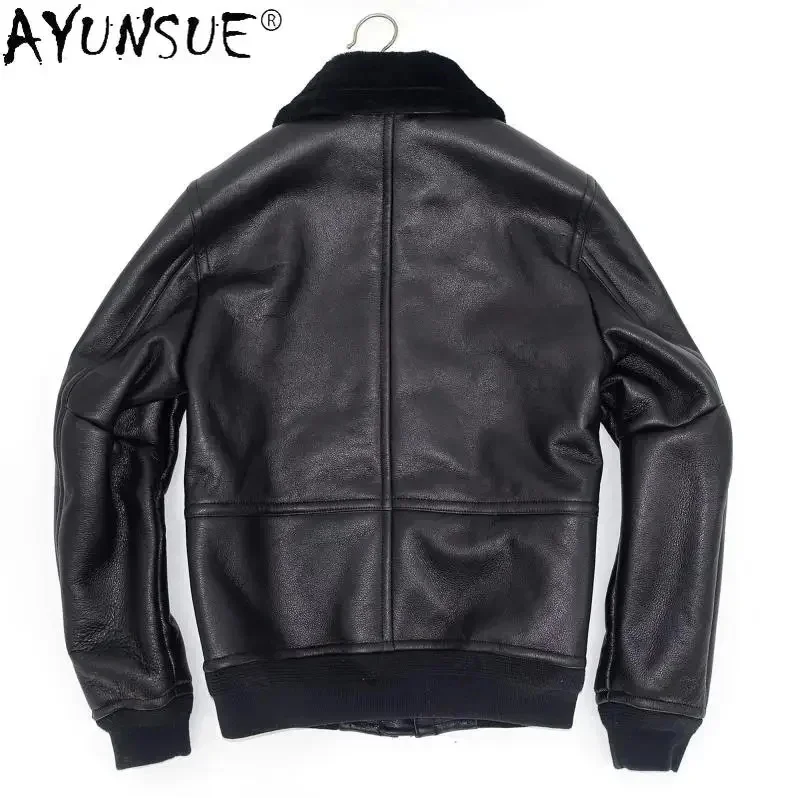 AYUNSUE 2025 Genuine Sheepskin Winter Jacket Male Leather Jackets Black Warm Nature Real Sheep Fur Coat Men Clothes Veste Homme