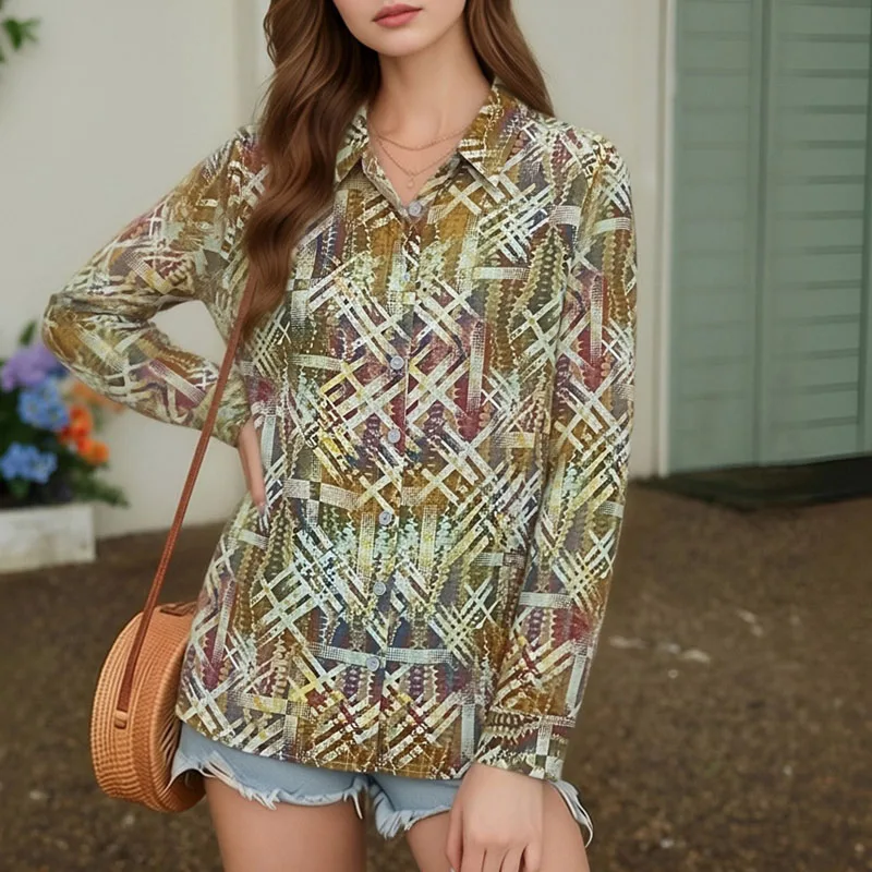 

Blouses Camisas Women Shirt Blouse 2026 New Long Sleeve Turn Down Collar Print Shirt Blouse Women Tops Blusas Para Mujer Q5538
