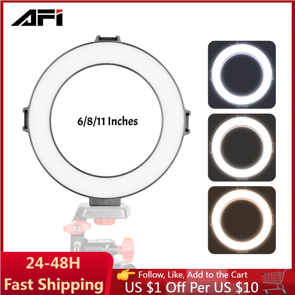 

AFI 6/8/11" LED Ring Light USB Dimmable Selfie White Fill Light Photography Studio Lamps for Tiktok Youtube Video Live Make Up