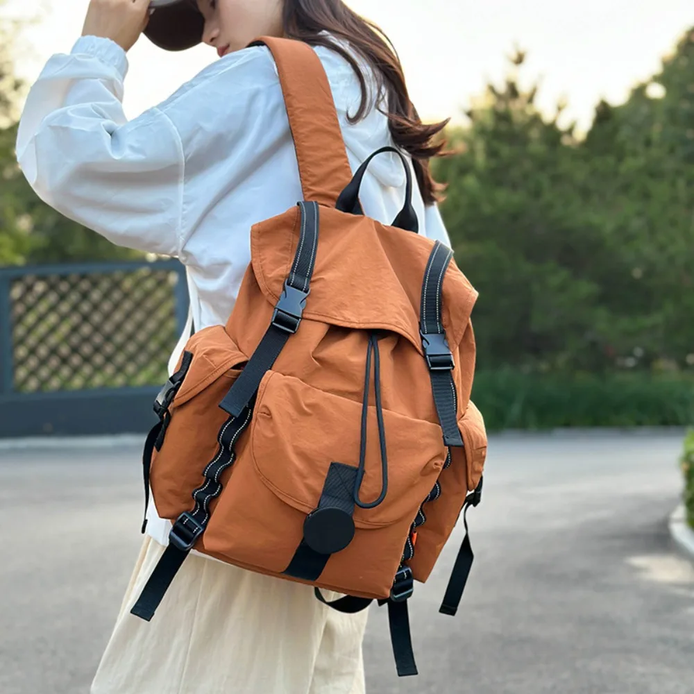 Light nylon women's shoulder travel backpack pull rope Clamshell multi-pocket large capacity waterproof student school bag