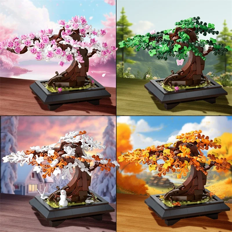 MOC Flower Bonsai Building Blocks Bonsai GreenTree Potted Plant Home Decoration Brick DIY Creative Toys Kid Gift