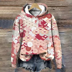 Exquisite Flower Print Harajuku Pullover Hoodies Fashion Autumn/Winter Women's Sweatshirts Loose Long Sleeves Women's Hoodie