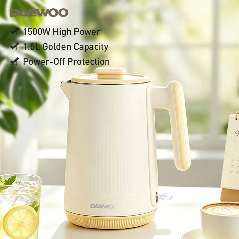 Daewoo Electric Kettle 1.5L Large Capacity Double Layer Anti-scald H1815 Auto Shut-off After Boiling
