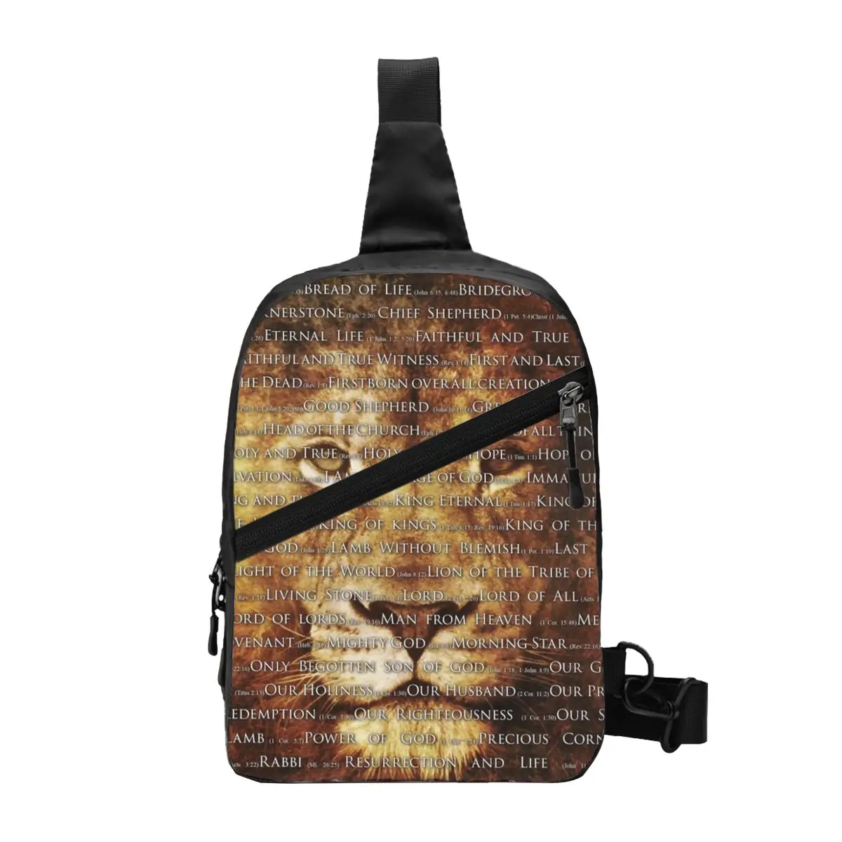 

Custom The Names Of God Jesus Lion Sling Chest Bag Christian Catholic Shoulder Crossbody Backpack for Men Travel Hiking Daypack