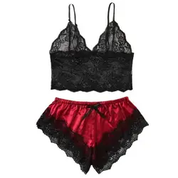 Spaghetti Strap Shorts Women Sleepwear Set Elastic Solid Color Female Camisole Shorts Lace Women Sleepwear Set