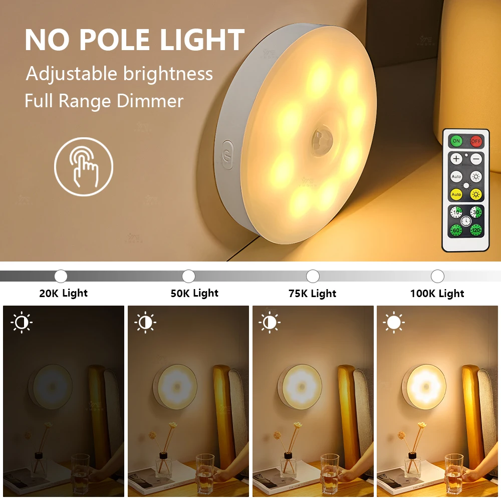 Applique murale LED magnétique avec détecteur de mouvement, Rechargeable par USB C, veilleuse à intensité variable, pour escaliers, chambre à coucher, décoration de la maison