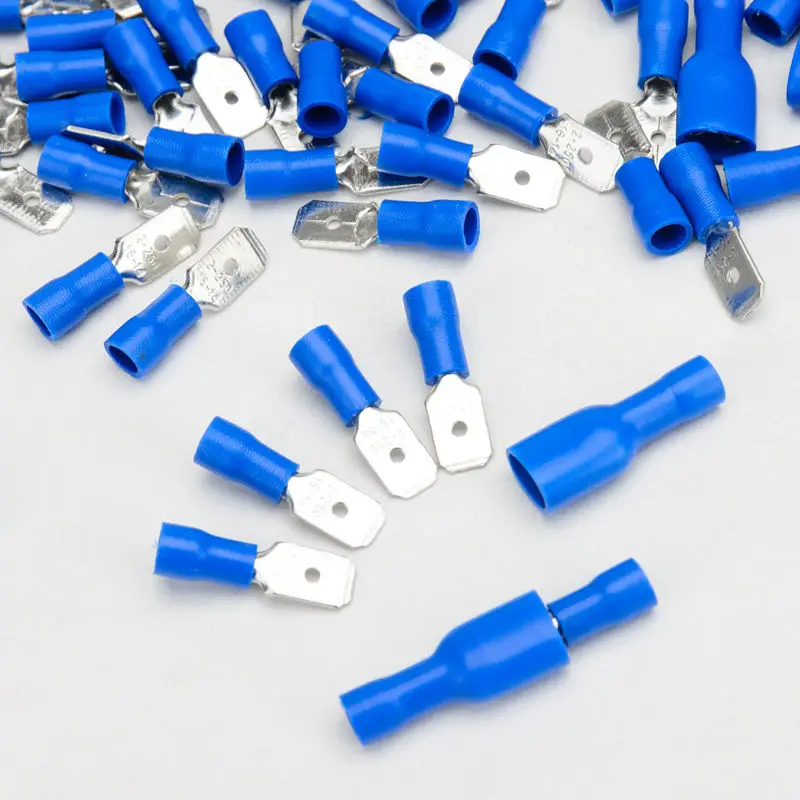Blue Crimp Terminals Male Parts Attachment Female Insulated Wire Cable Copper Spade Connectors 15A Hot New Sale
