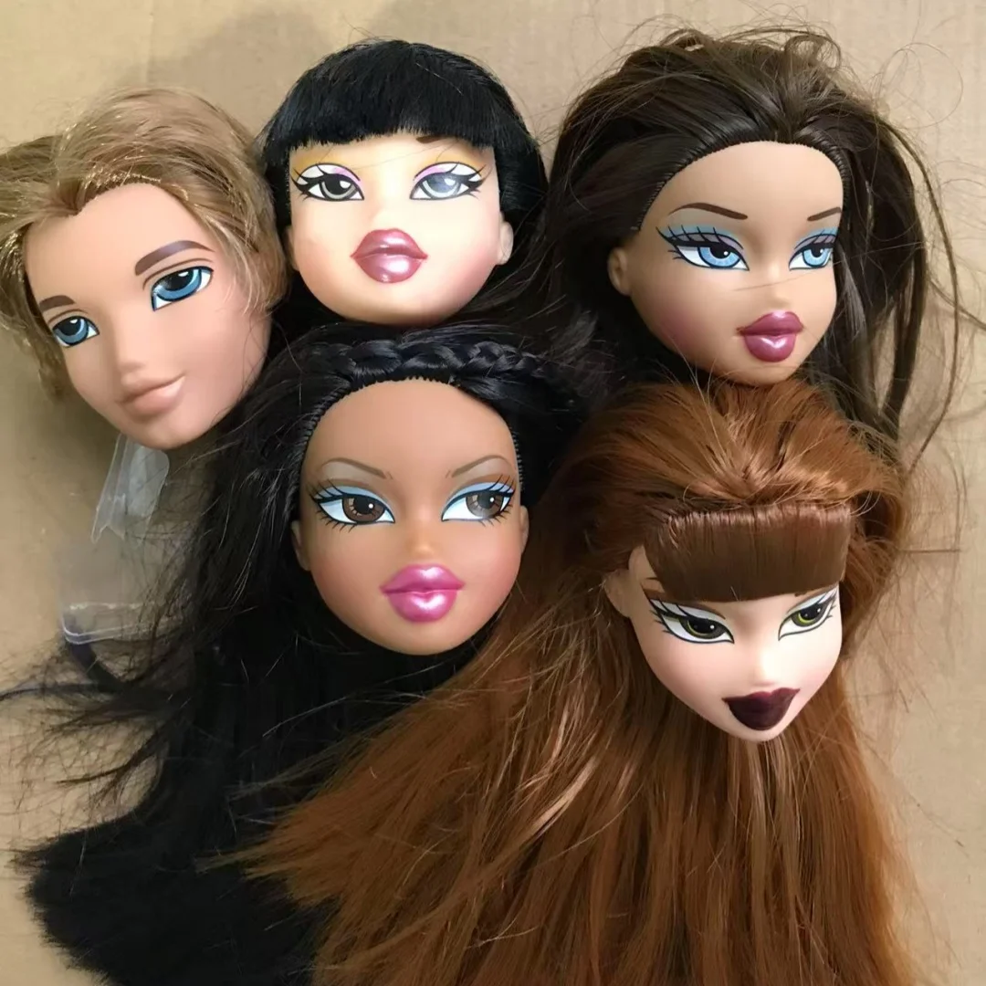 2001 Version Rare Face Doll Heads Classic Bratss White Brown Skin Colorful Hair Girl Boy Doll Parts for Collectors