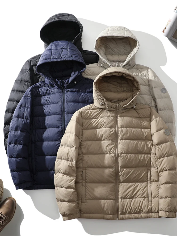 

Легкая теплая плюшевая мужская зимняя куртка из серии 90 с утиным пухом, со съемным капюшоном, в рубчик, в повседневном стиле, ветрозащитная, на молнии