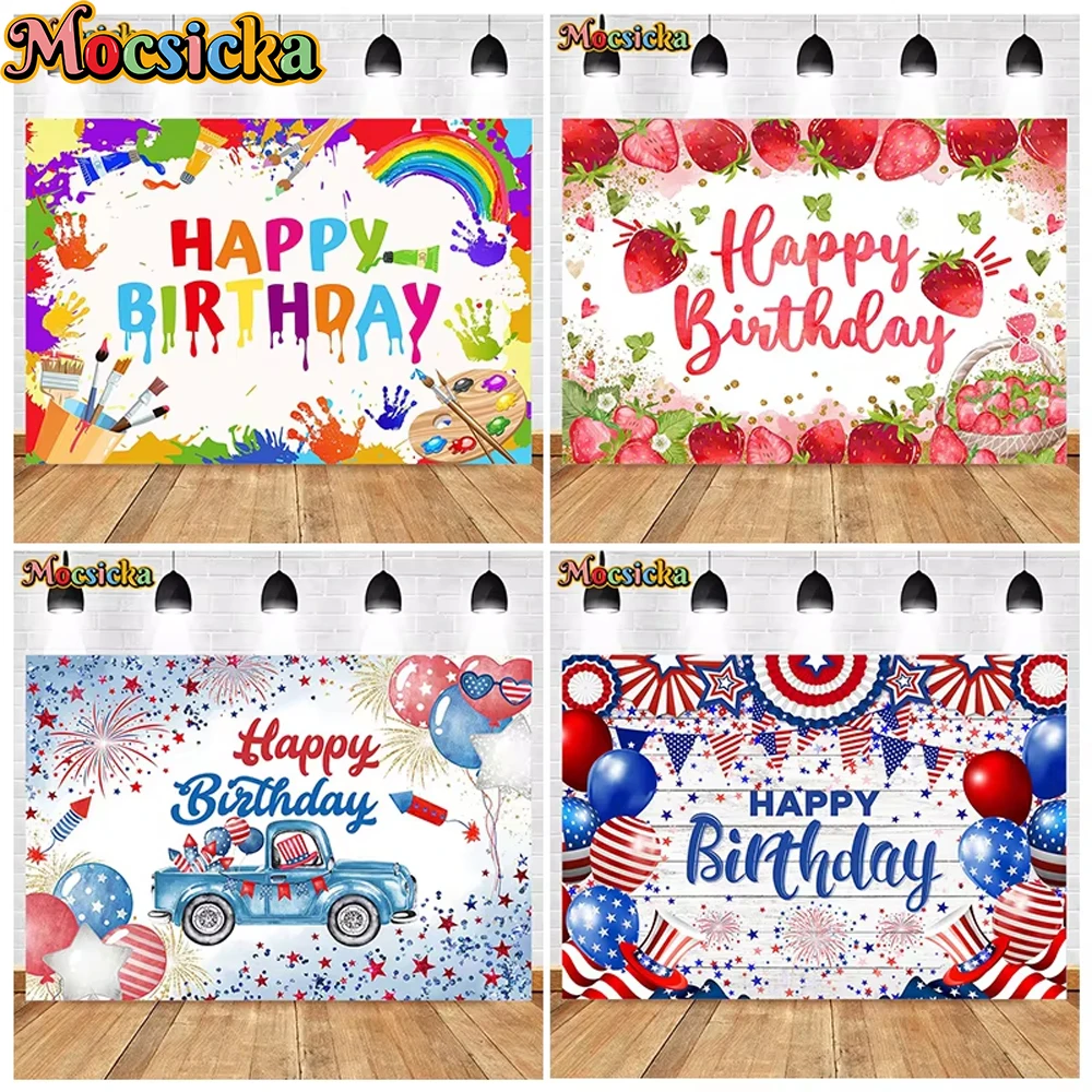 

Mocsicka Happy Birthday Backdrop Donut Balloons Decor Newborn Baby Shower Boy Girl Portrait Photo Background Studio Props Banner