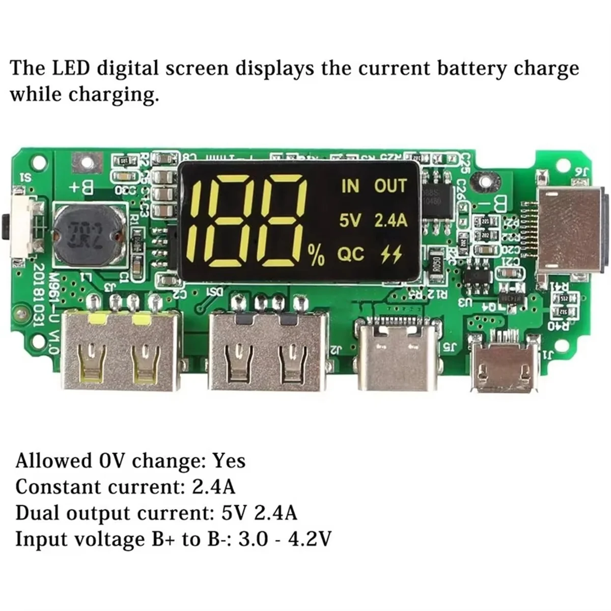 N33R_3Pcs Lithiumbatterijlader Board LED Dual USB 5V 2.4A Type-C USB