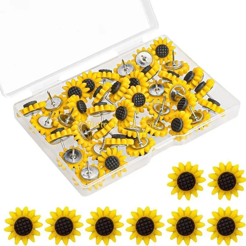 W89C Flower Push Pin for Office Bulletin Board Fabric Marking Picture Hanging Cork Notice Board Thumb Tacks 20/50/80Pcs