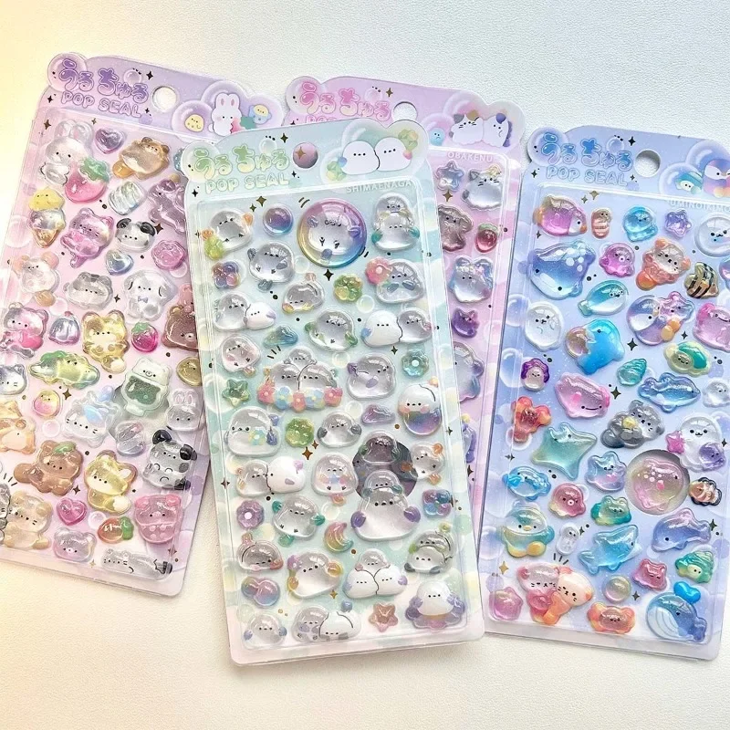 Öğrenci Kawaii 3D Kabartma Karalama Defteri Etiket Jöle Karikatür Hayvan Hayalet Günlük Tutma Etiket DIY Dekor Kpop Kırtasiye Etiket