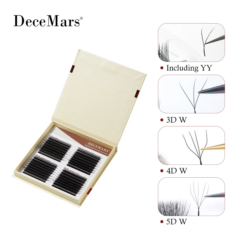 Conjunto de extensão de cílios DeceMars (comer YY, 3D W, 4DW, 5D W /8-14 Mix)
