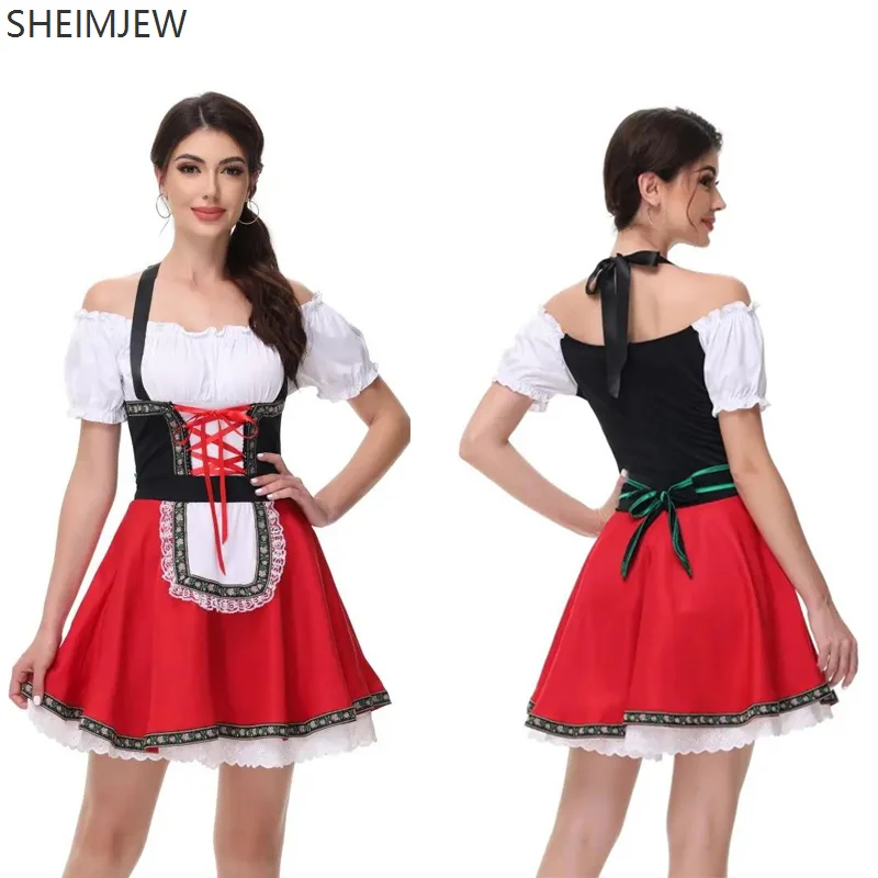 

Women Traditional Bavarian German Clothes Oktoberfest Red Sexy Beer Girl Costume Carnival Party Adult Beer Maid Cosplay Dress Up