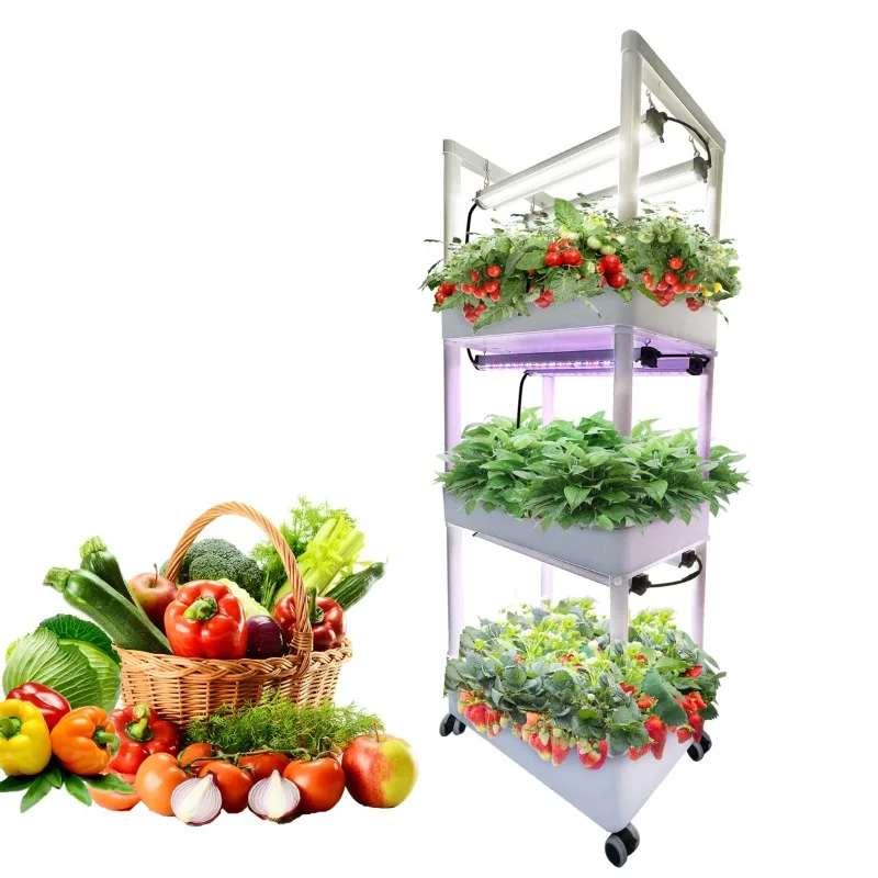 

Mobile Automated Integrated DIY Plant Shelf with Grow Light Indoor Vertical Racks for Microgreens Plants