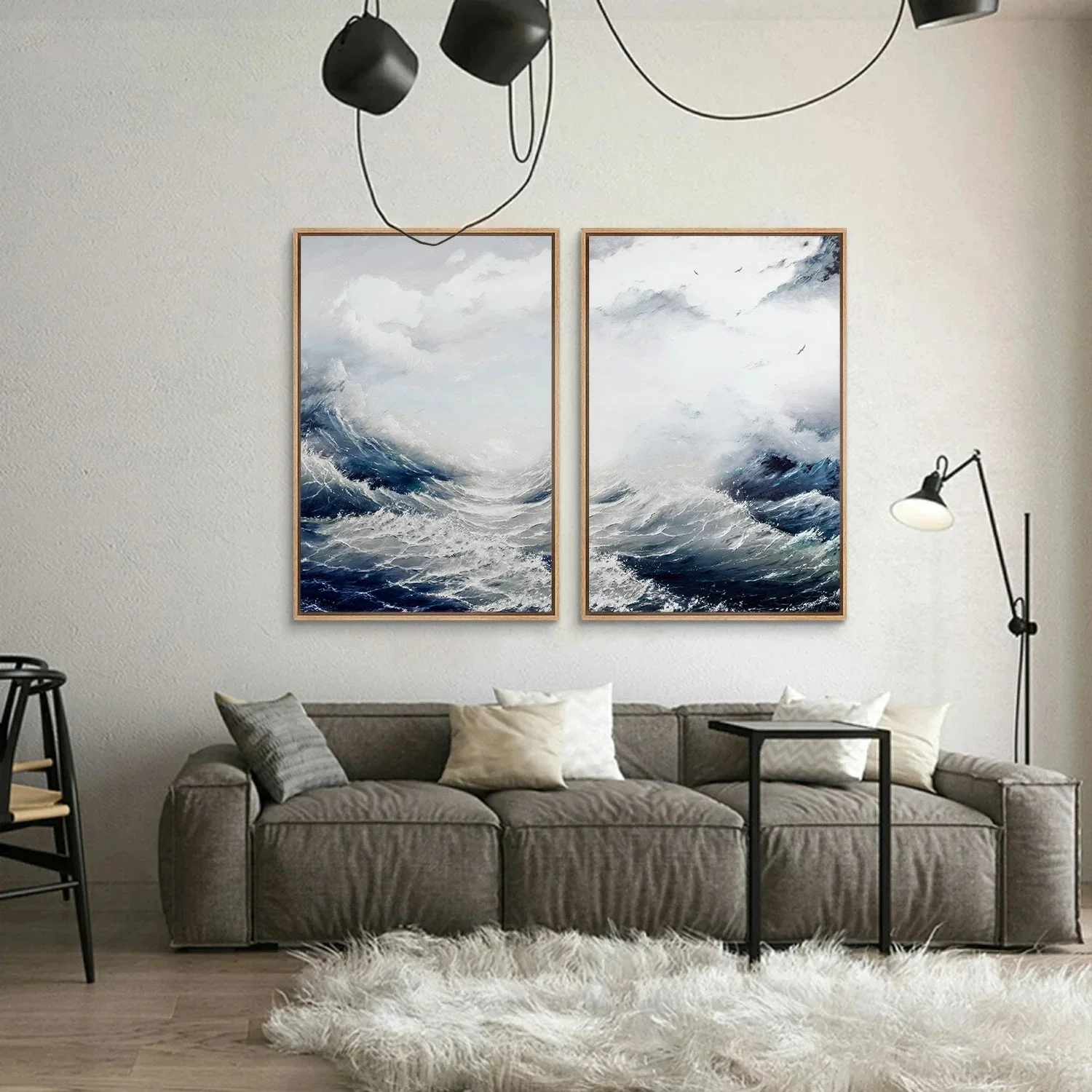 Multiple sizes 1pc frameless Canvas Painting,Blue Ocean Wave Seascape Poster Prints Coastal Cottage Minimalist Modern Abstract L
