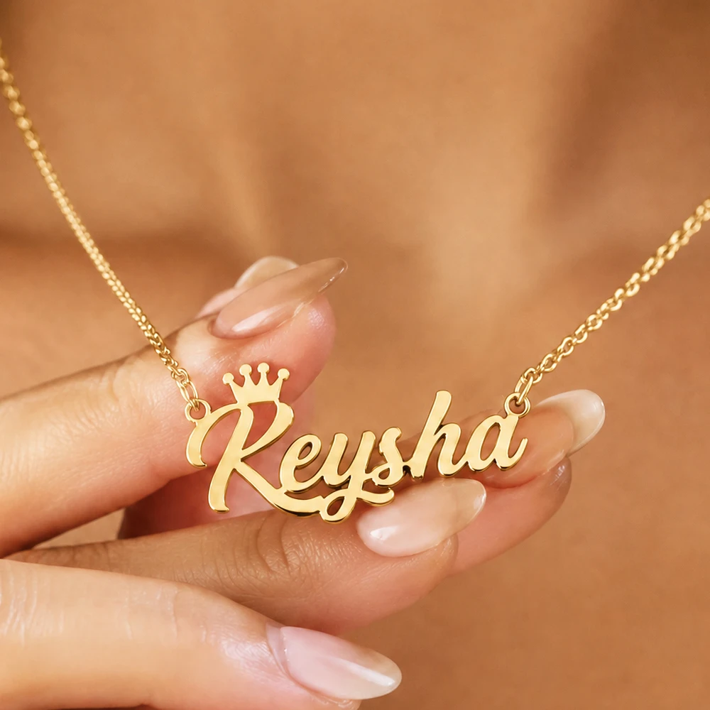 Personalized Name Crown Necklace Custom Letter Choker Stainless Steel Necklaces For Women Man Customized Jewelry Couple Gift