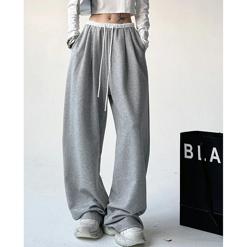 2025 Streetwear Pants Lady High Waist Slacks Women Chic Fashion Patchwork Trousers Girls Korean Casual Wide Leg Sweatpants